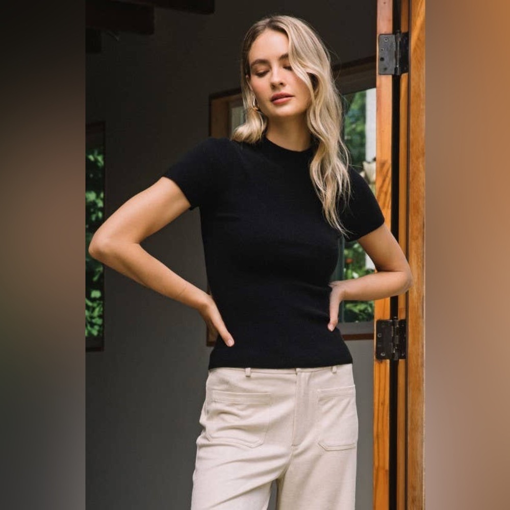 Black Mock Neck Women's Top